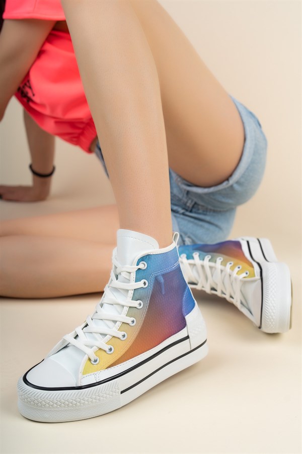 Kalın Tabanlı Multi Renk Baskılı Bilekli Kadın SneakersSPOR AYAKKABI