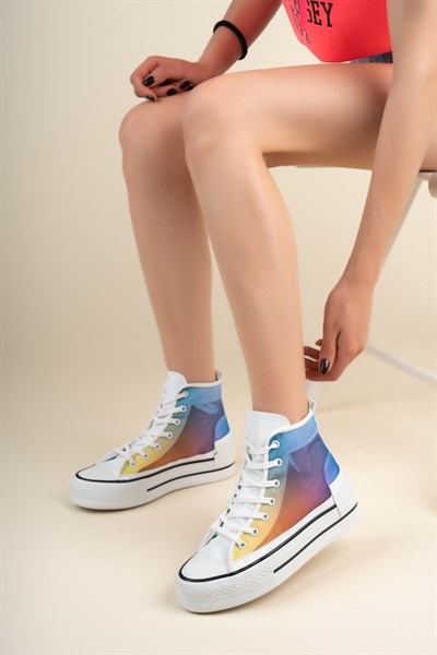 Kalın Tabanlı Multi Renk Baskılı Bilekli Kadın SneakersSPOR AYAKKABI