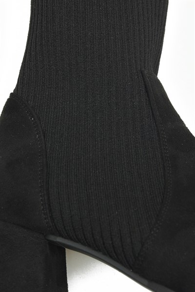 Siyah Süet-Triko Topuklu Kadın ÇizmeÇİZME 